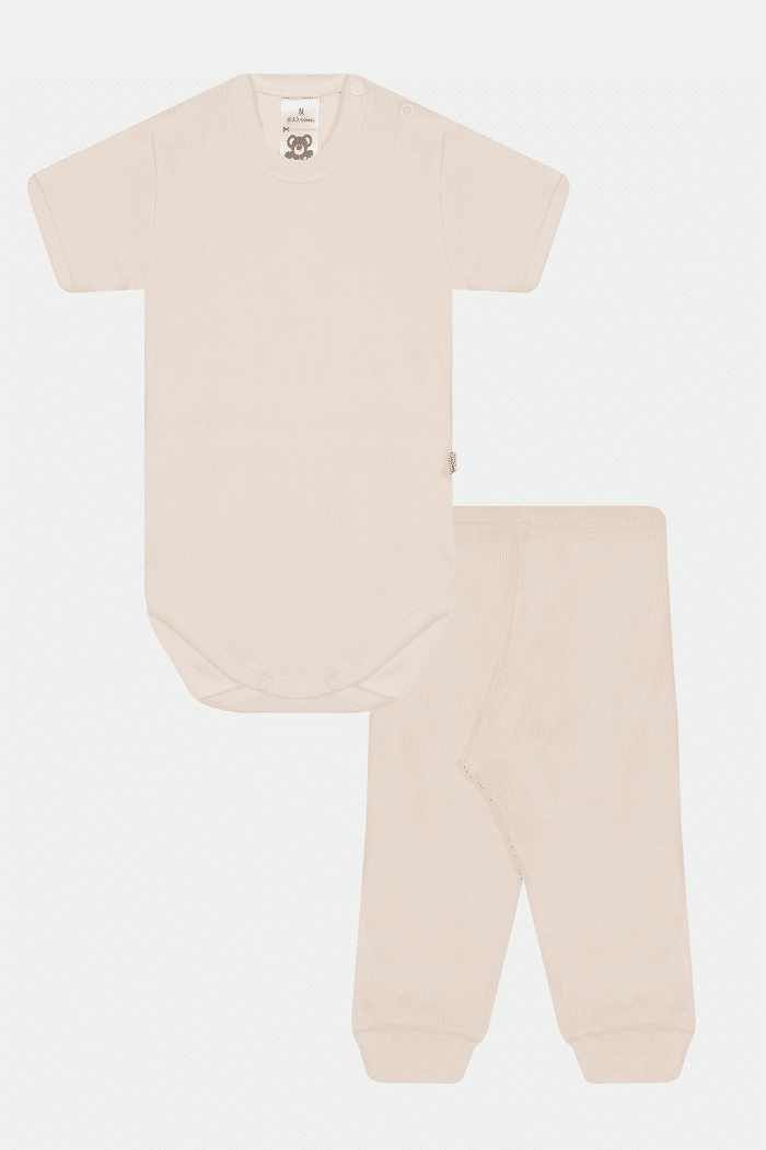 Conjunto Canelado Body Curto e Calça Natural Stolf