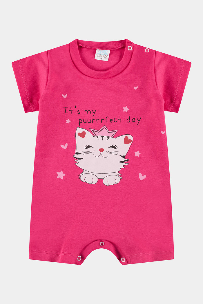 Macacão Algodão Egípcio Curto Gatinha Pink Stolf