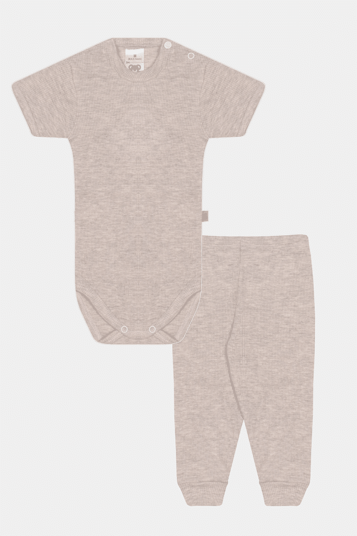Conjunto Canelado Body Curto e Calça Mescla Claro Stolf