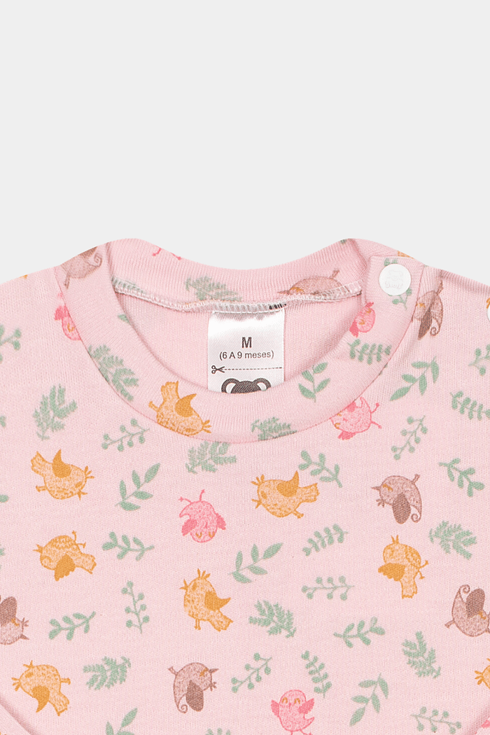 Camiseta Suedine Manga Longa Estampada Passarinho Stolf