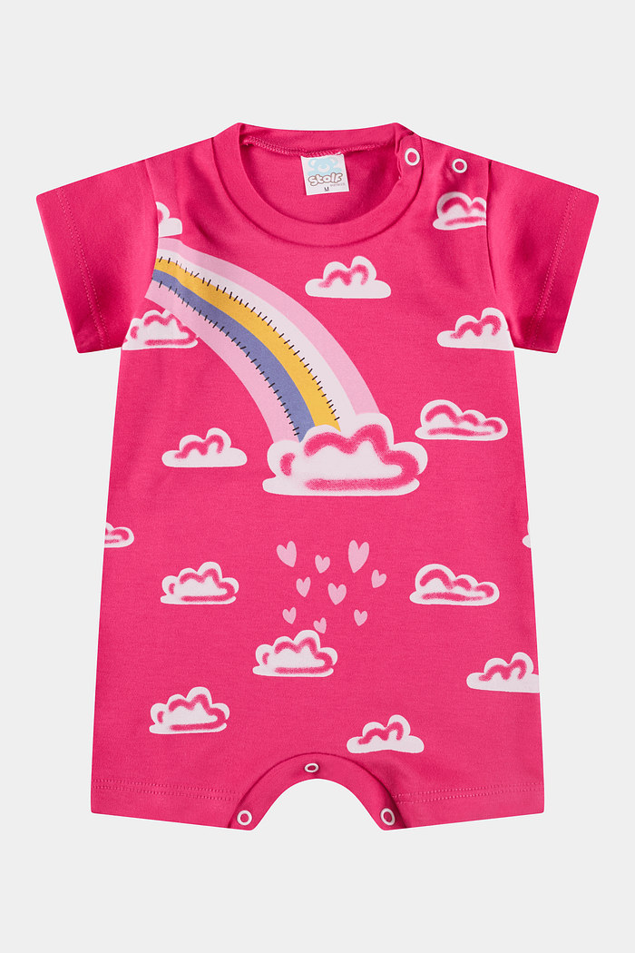 Macacão Algodão Egípcio Curto Nuvens Pink Stolf