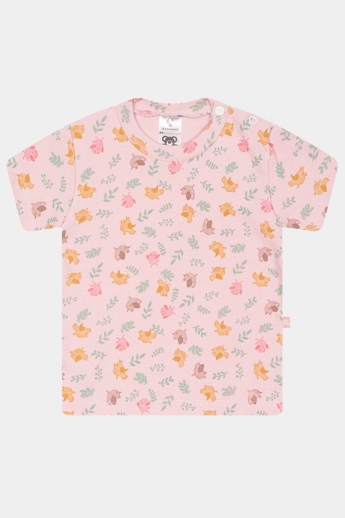 Camiseta Suedine Manga Curta Estampada Passarinho Stolf