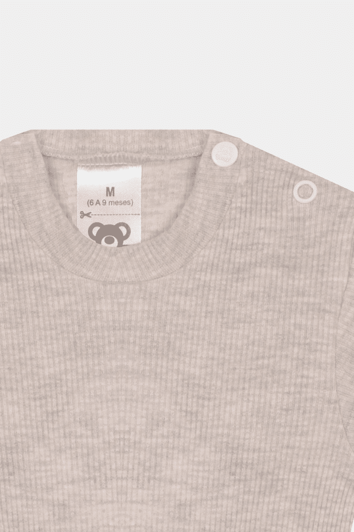 Body Canelado Manga Curta Mescla Claro Stolf