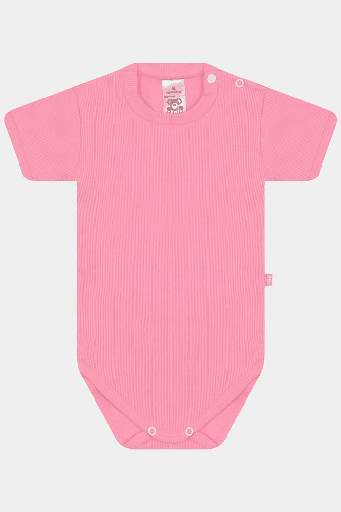 Body Canelado Manga Curta Rosa Chiclete Stolf