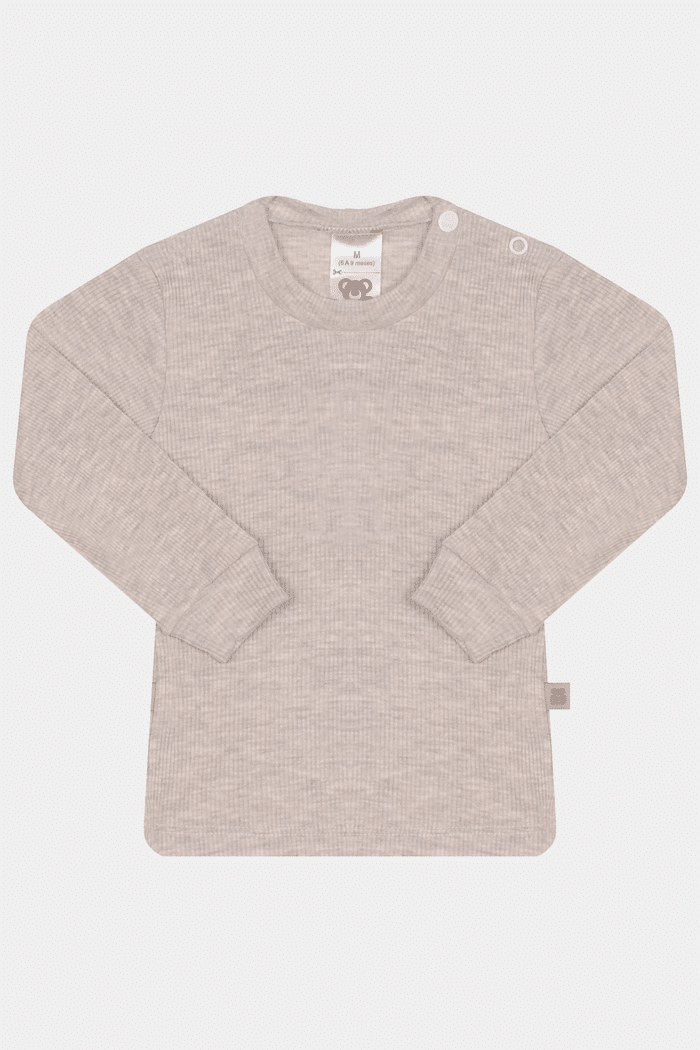 Camiseta Canelada Manga Longa Lisa Mescla Claro Stolf