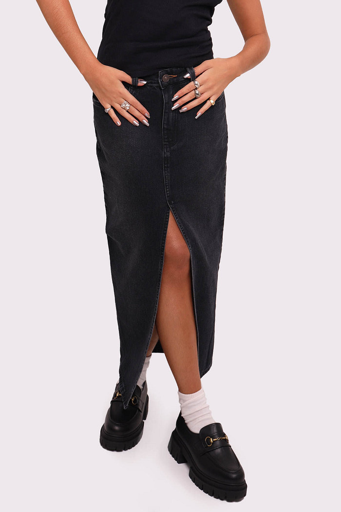 saia jeans midi preta vintage mundo lolita