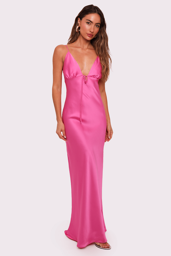 vestido longo de cetim rosa love letter mundo lolita