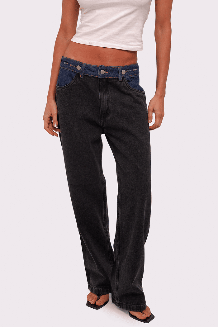 calça jeans bicolor ajustável mundo lolita