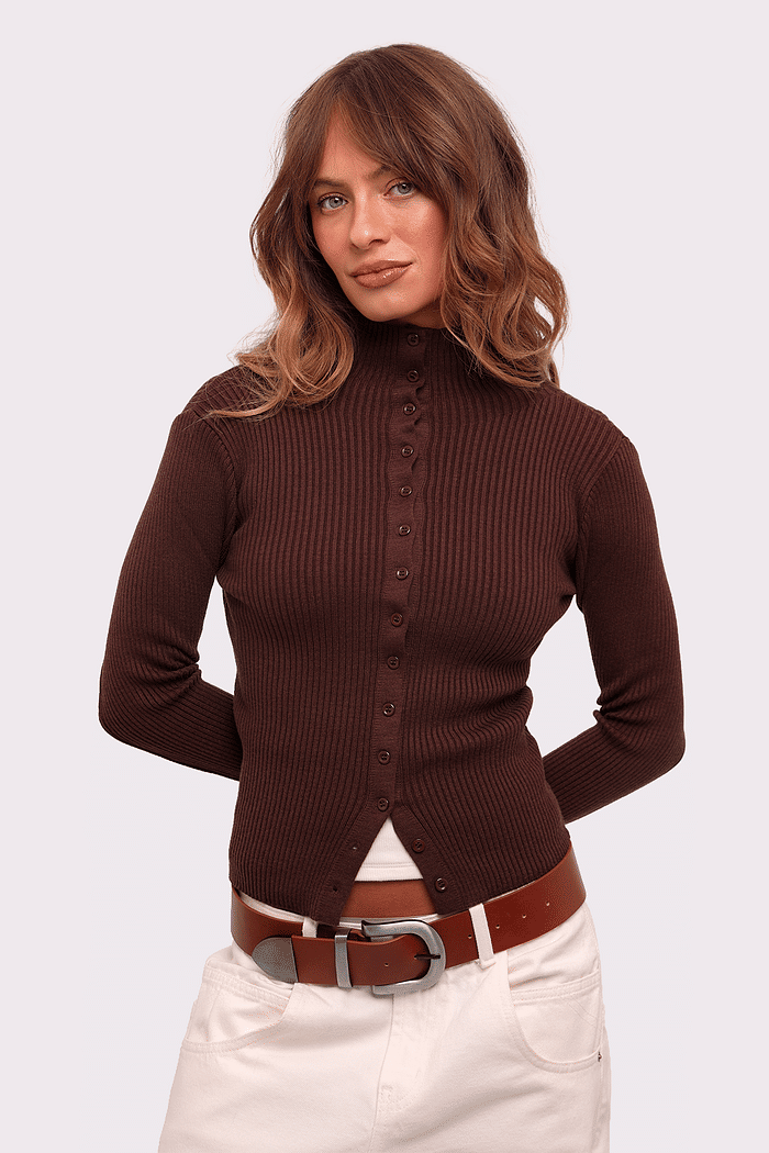 blusa de tricô gola alta marrom lola mundo lolita