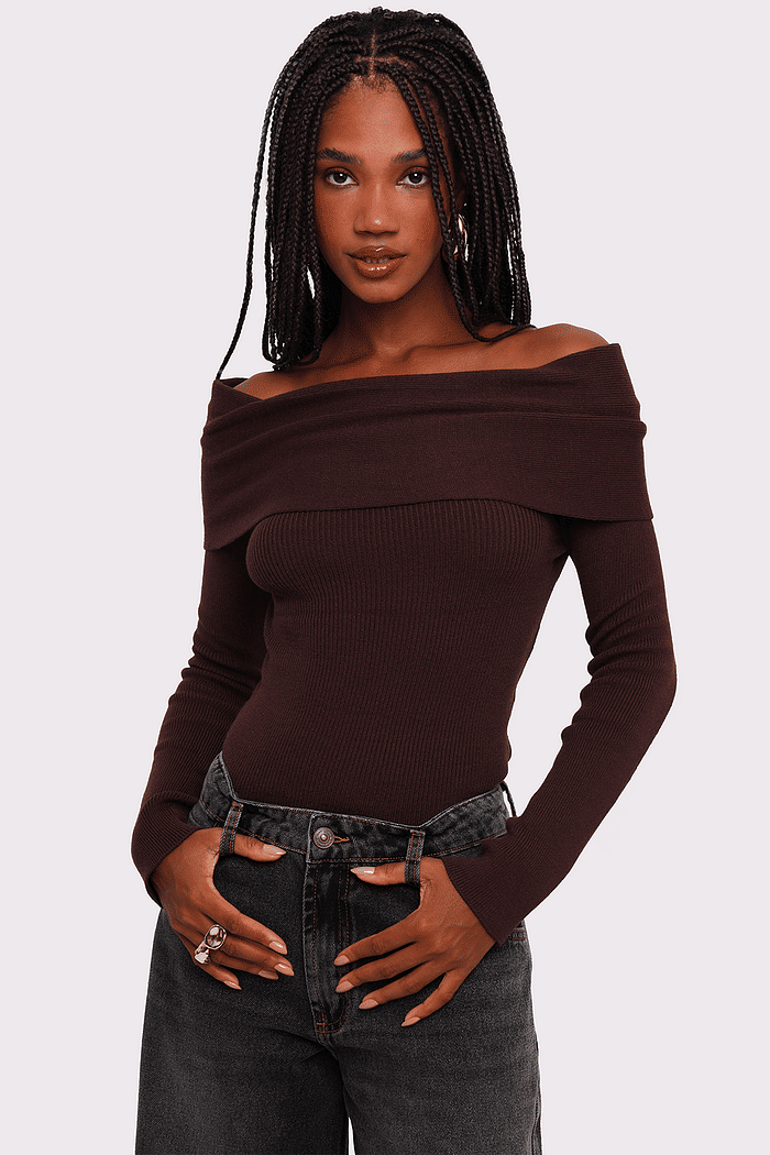 blusa de tricô croissant marrom mundo lolita