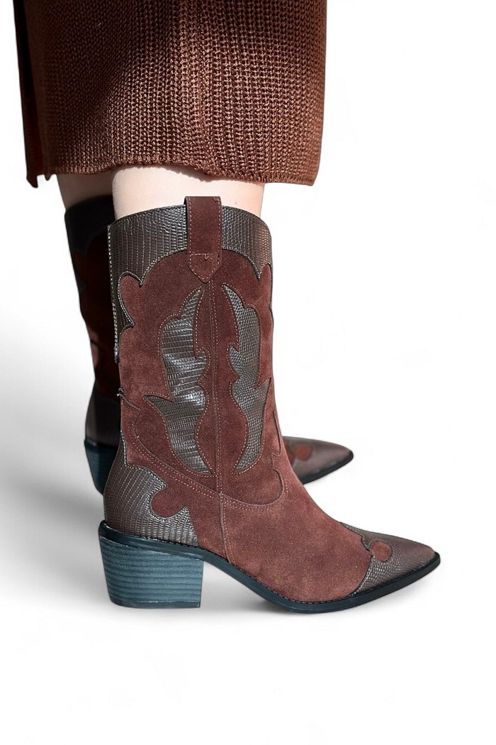 ARIZONA - BOTA CAMURÇA COM RECORTES EM COURO MARROM