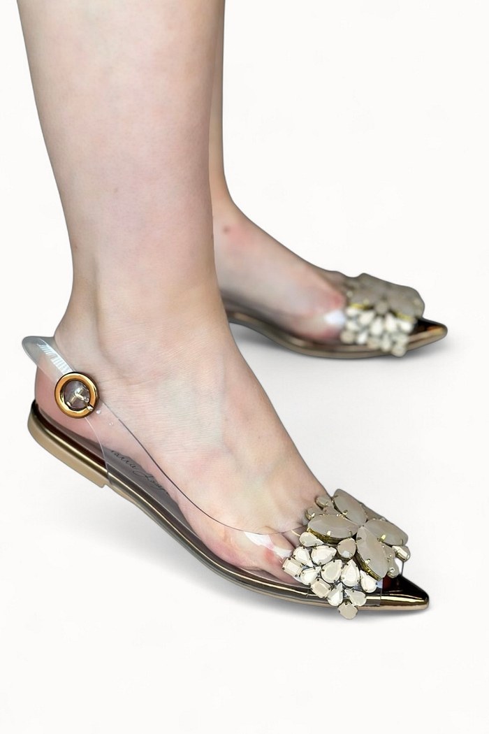 AURORA - SAPATILHA SLINGBACK PEDRARIA DOURADA