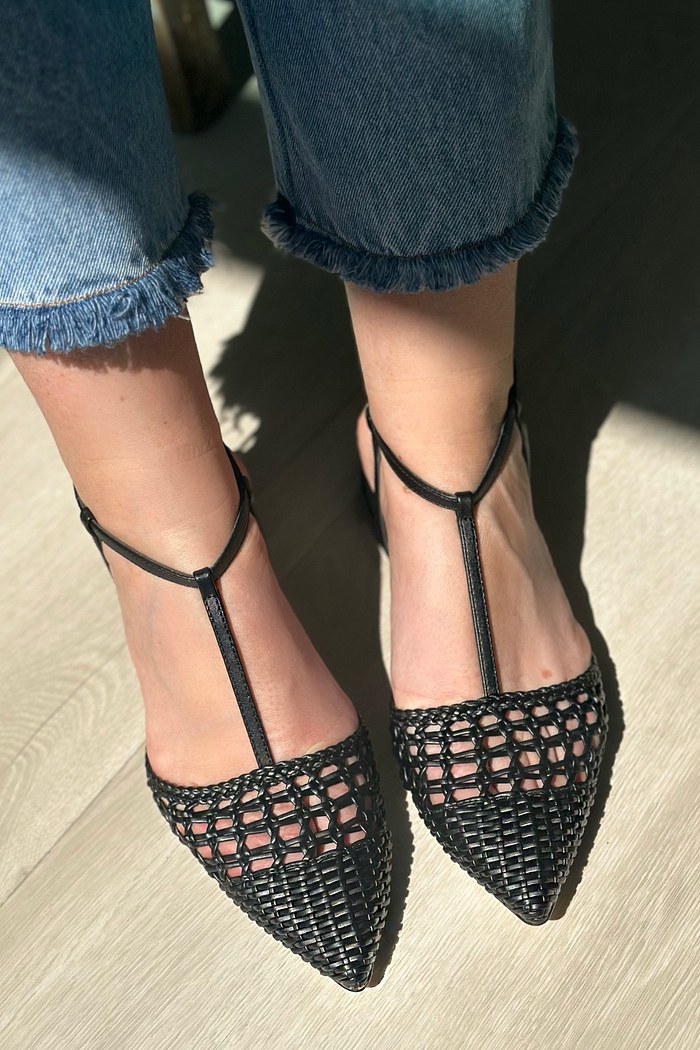 EMILLY - SAPATILHA SLINGBACK TRAMAS PRETA