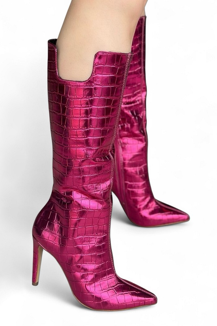 TITA – BOTA CANO LONGO CROCO METALIZADO PINK