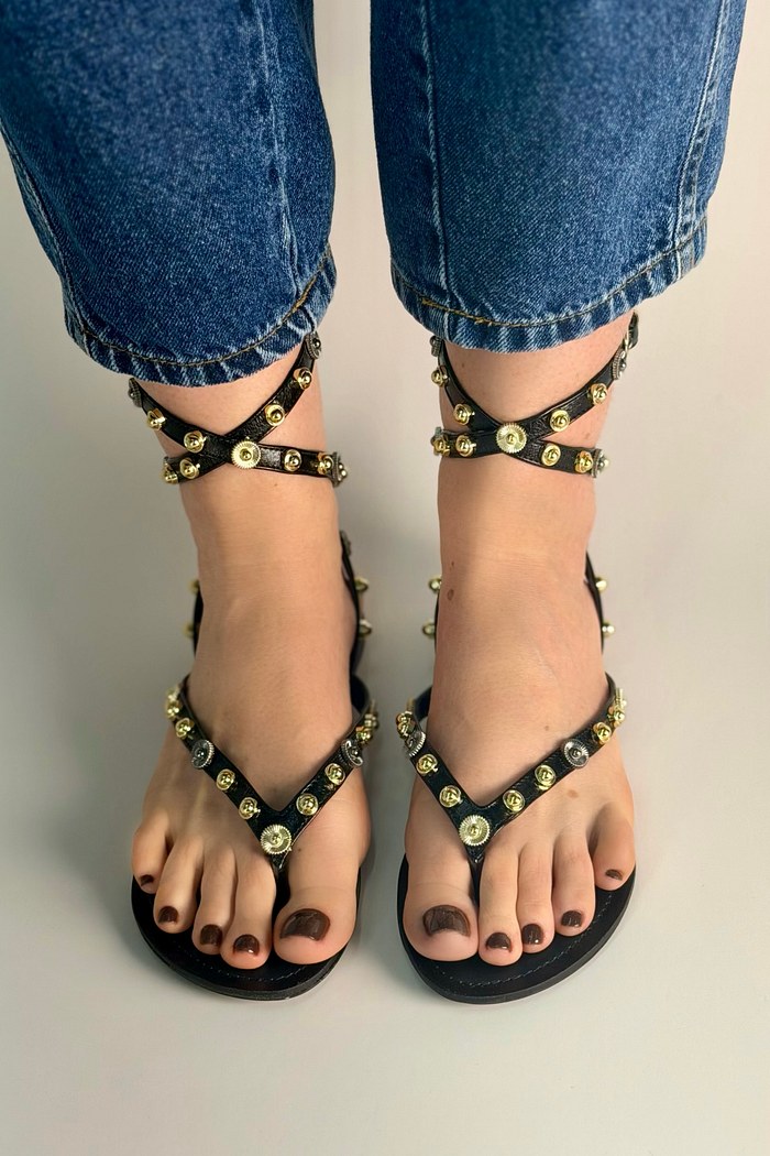 DUDA - FLAT RASTEIRA DE DEDO COM ESFERAS PRETA