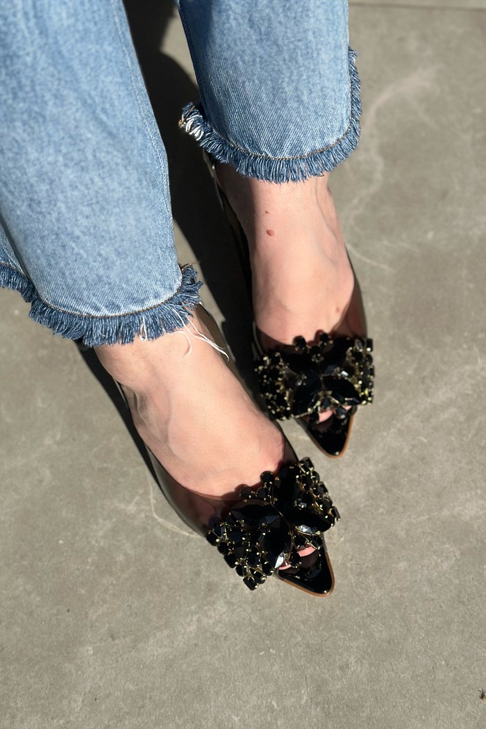 AURORA - SAPATILHA SLINGBACK PEDRARIA PRETA