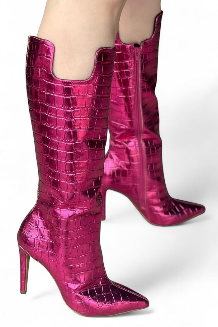 TITA – BOTA CANO LONGO CROCO METALIZADO PINK