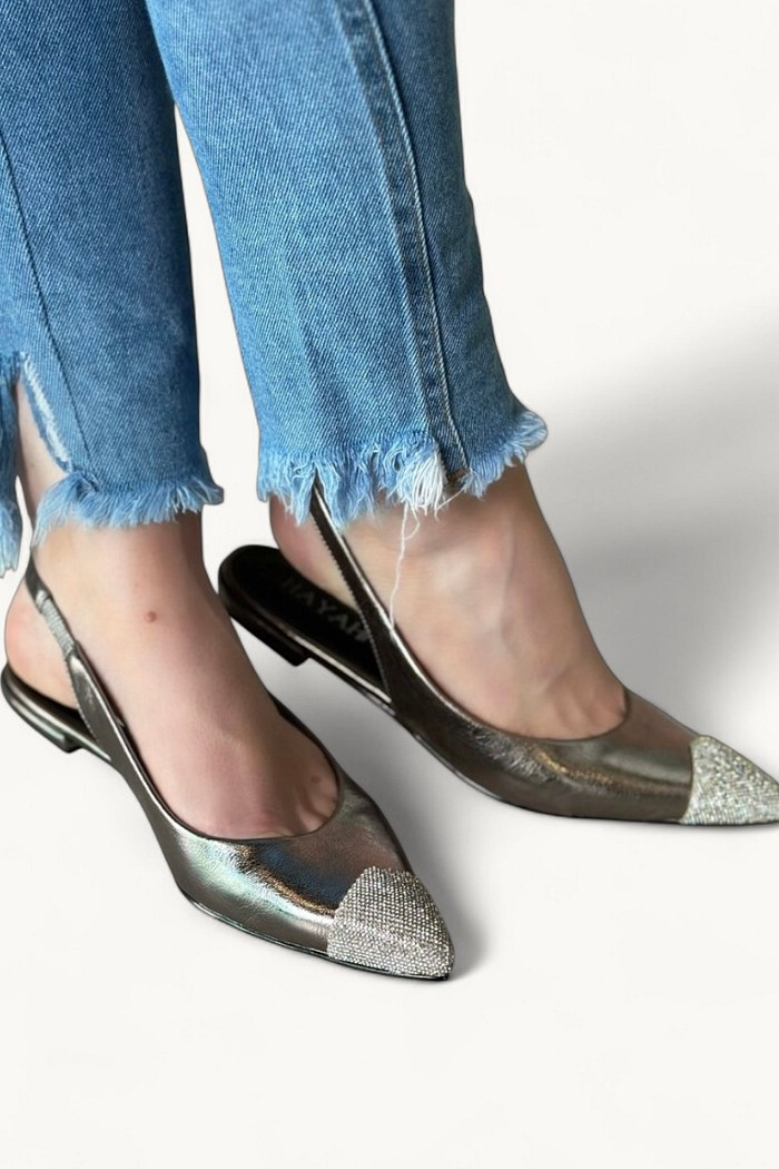 STELLA - SAPATILHA SLINGBACK BIQUEIRA STRASS PRATA