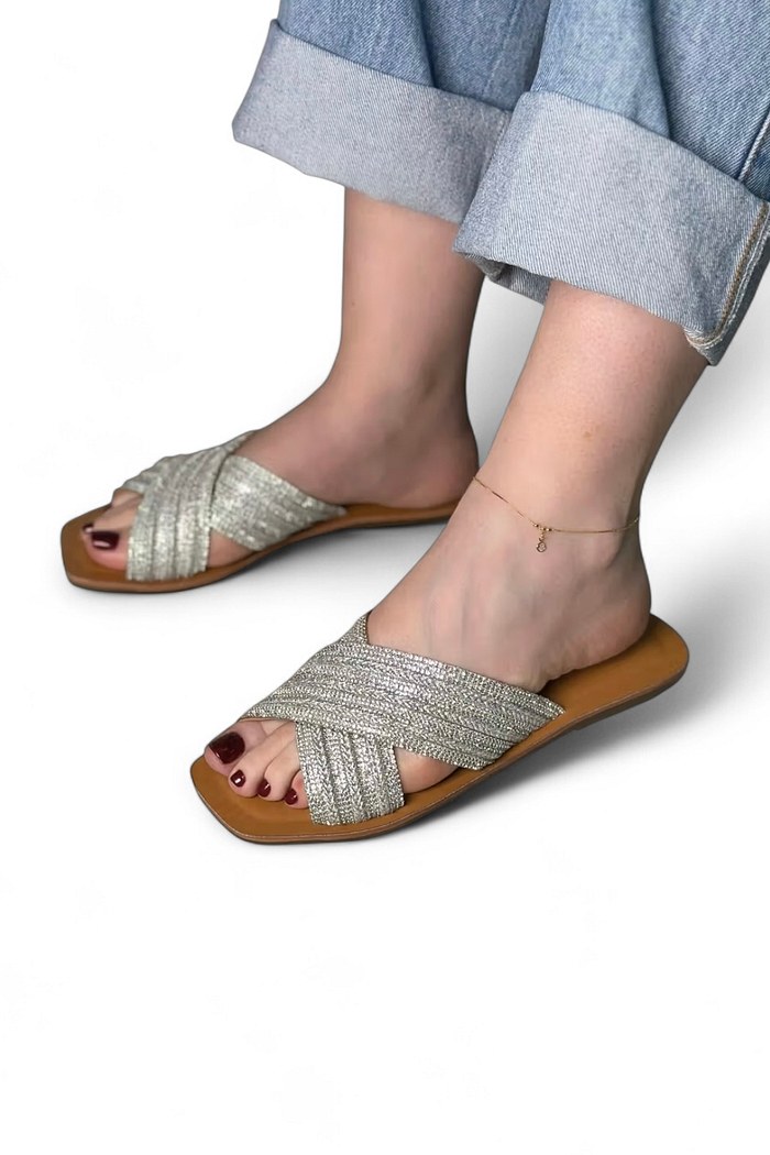 MIA - FLAT RASTEIRA CORDA COM STRASS PRATA