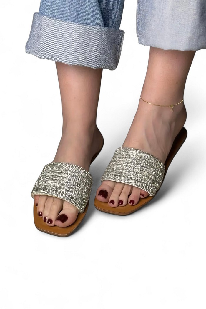 AVA - FLAT RASTEIRA SLIDE BRILHO PRATA