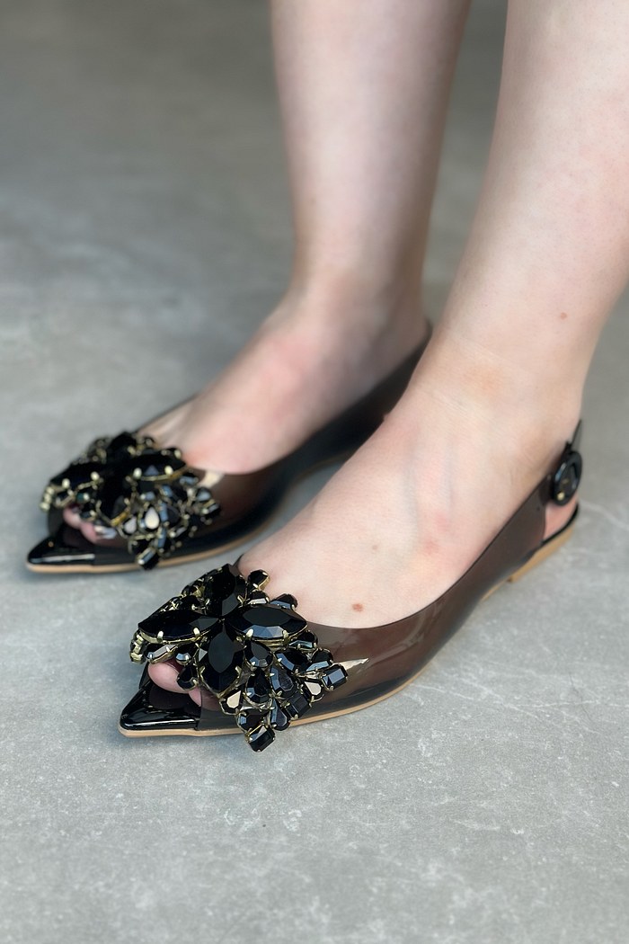 AURORA - SAPATILHA SLINGBACK PEDRARIA PRETA