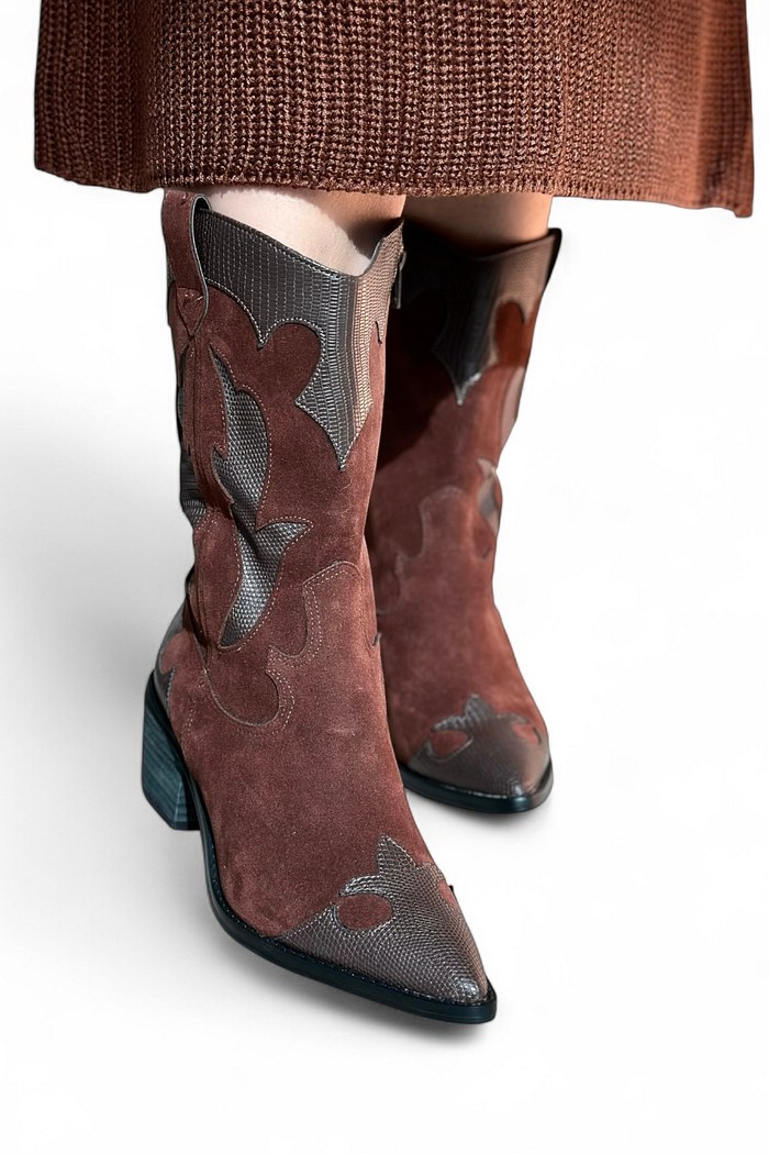 ARIZONA - BOTA CAMURÇA COM RECORTES EM COURO MARROM