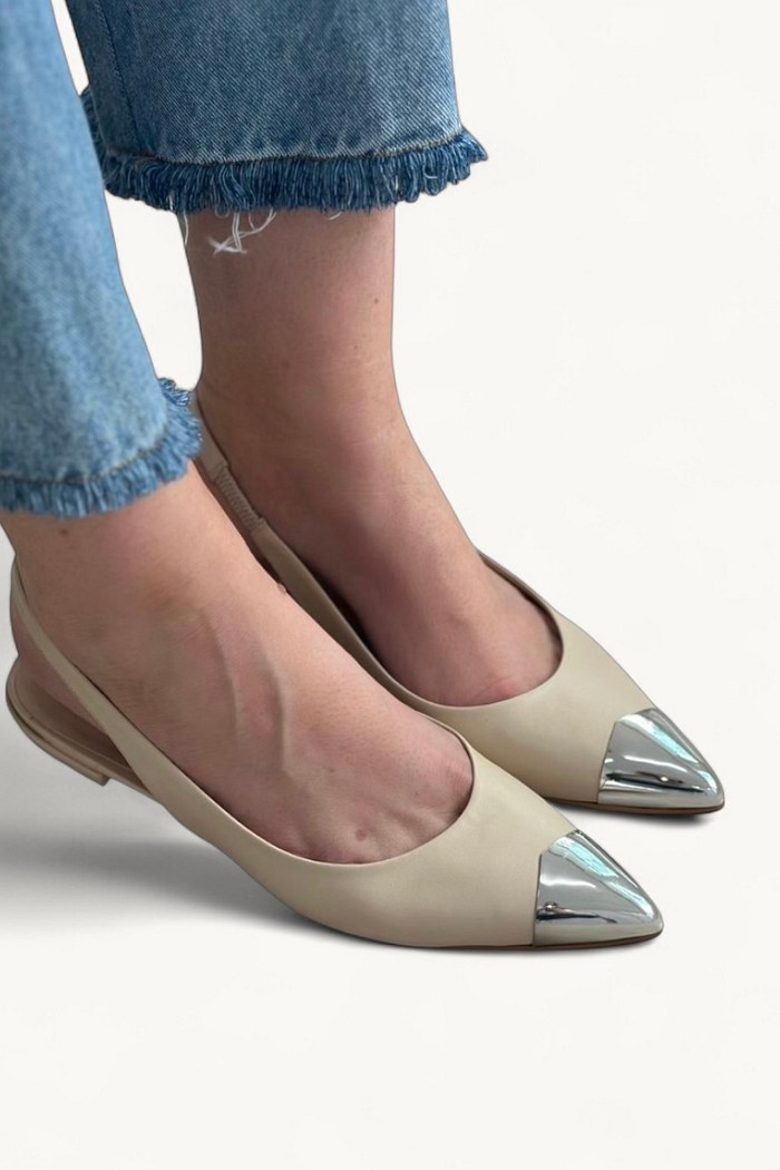 STELLA - SAPATILHA SLINGBACK BIQUEIRA METAL NUDE