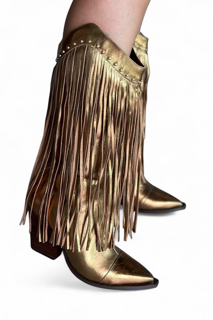 BIA - BOTA TEXANA COURO METALIZADO FRANJAS