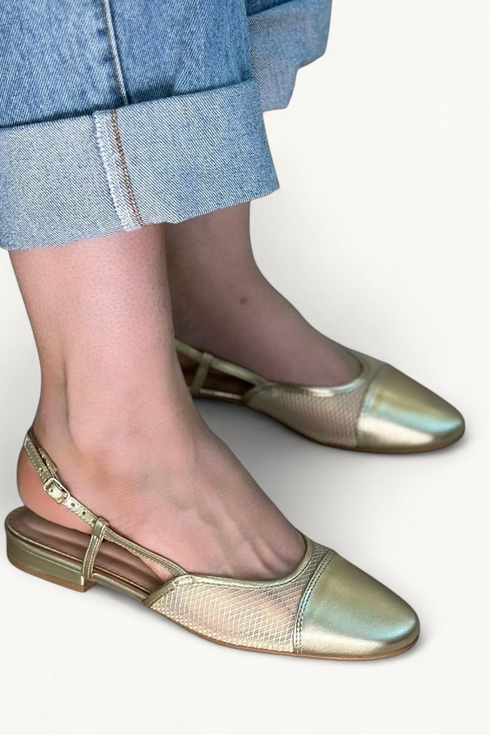 MALU - SAPATILHA SLINGBACK TELA DOURADA