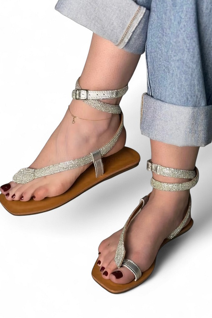 NANDA - FLAT RASTEIRA SNAKE BRILHO PRATA