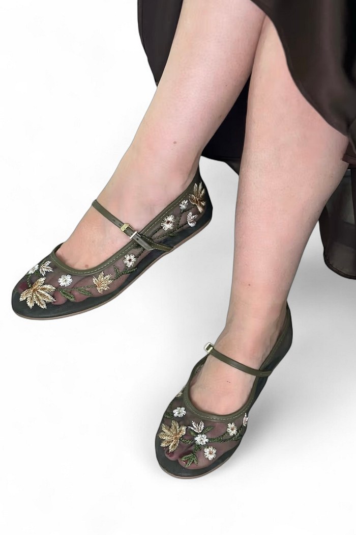 NAOMI - SAPATILHA TELA BORDADA VERDE ARMY