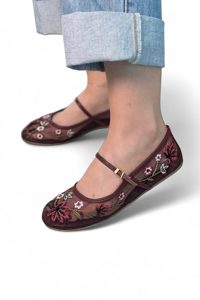 NAOMI - SAPATILHA TELA BORDADA BROMÉLIA