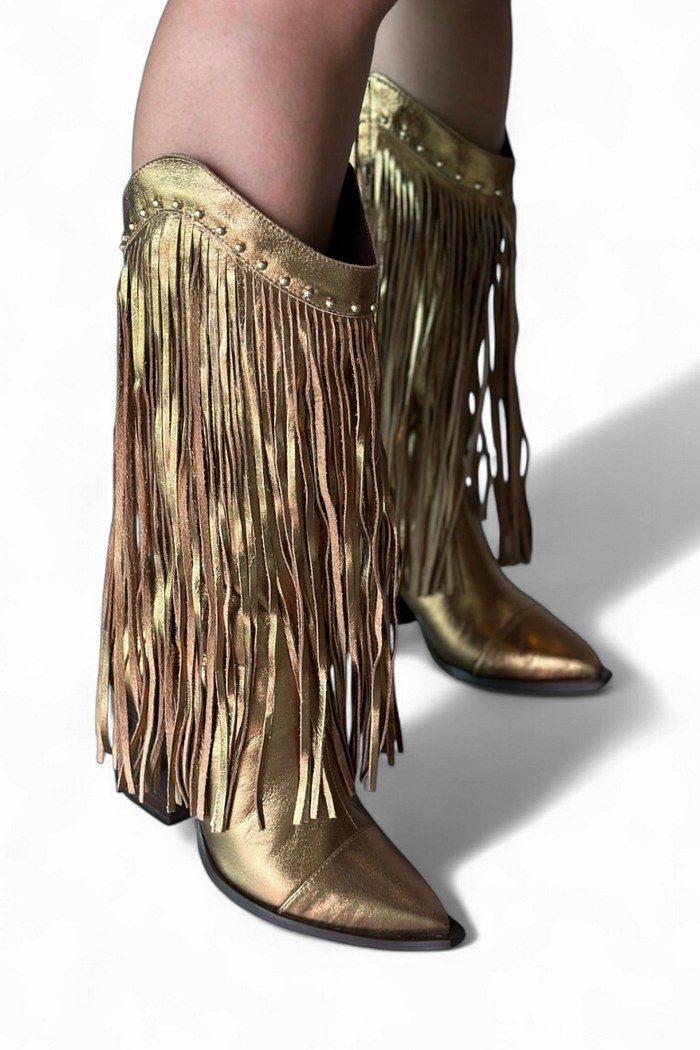 BIA - BOTA TEXANA COURO METALIZADO FRANJAS