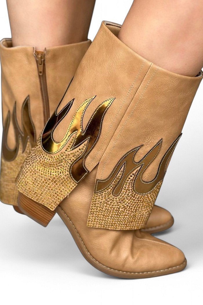 AMANDA - BOTA COURO CAPA BORDADA CAMEL