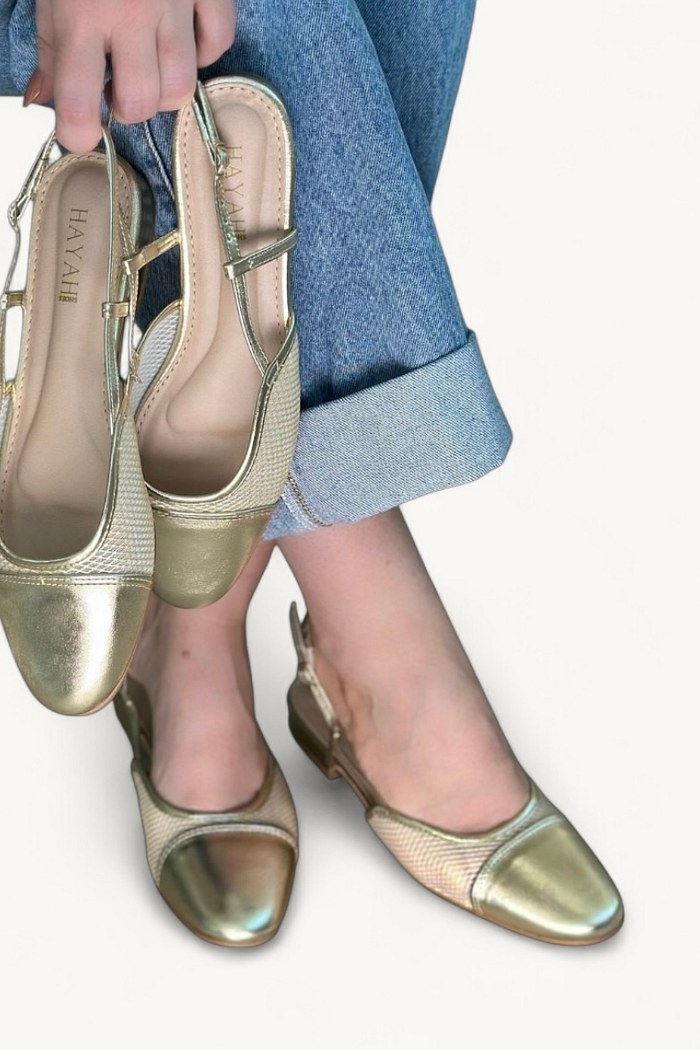 MALU - SAPATILHA SLINGBACK TELA DOURADA