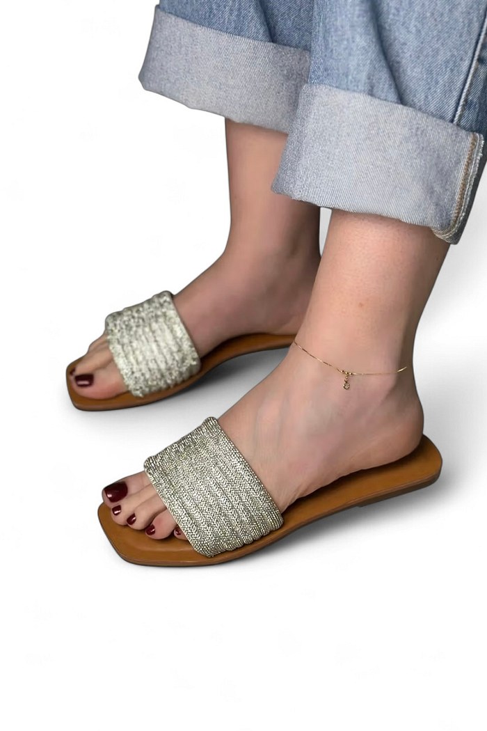 AVA - FLAT RASTEIRA SLIDE BRILHO PRATA