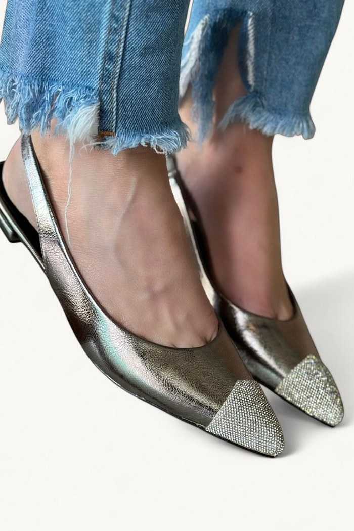 STELLA - SAPATILHA SLINGBACK BIQUEIRA STRASS PRATA