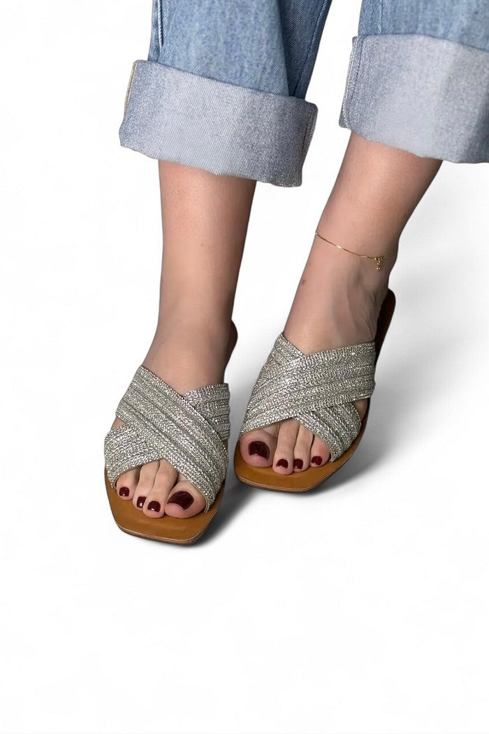 MIA - FLAT RASTEIRA CORDA COM STRASS PRATA