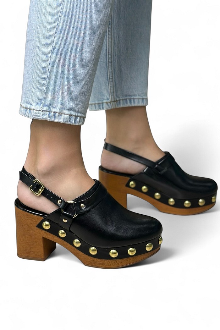 BELLA - CLOG BOHO SALTO COM TIRA PRETO