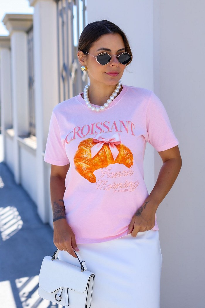 T-SHIRT ESTONADA CROISSANT - ROSA