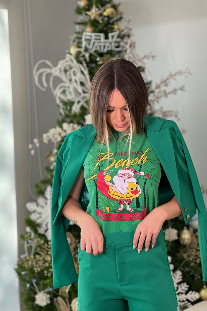 T-SHIRT ESTONADA CHRISTMAS BEACH - VERDE NATAL