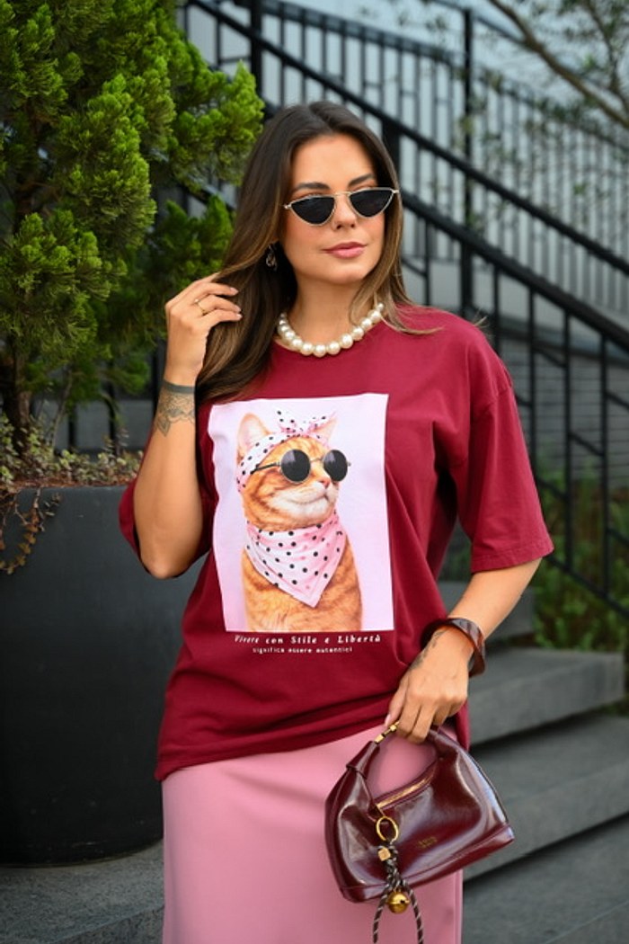 T-SHIRT ESTONADA OVERSIZED STILE - MARSALA