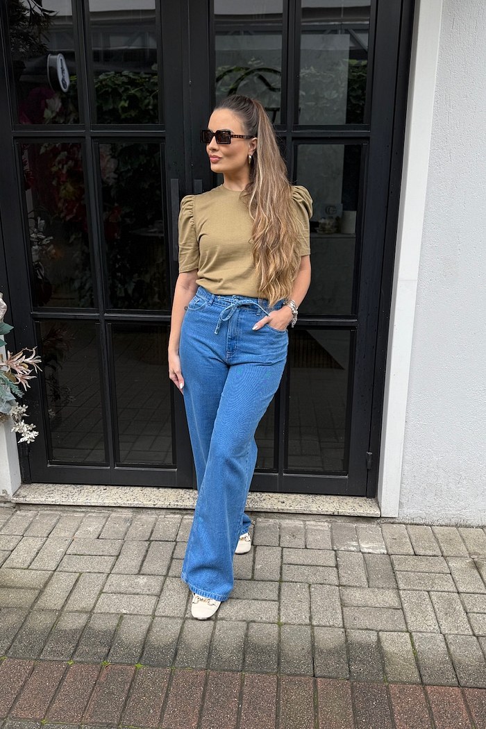 BLUSA FEMININA MANGA BUFANTE DE ALGODÃO LISA - MARROM