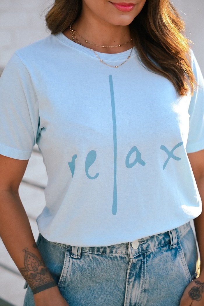 T-SHIRT ESTONADA RELAX - AZUL BEBÊ