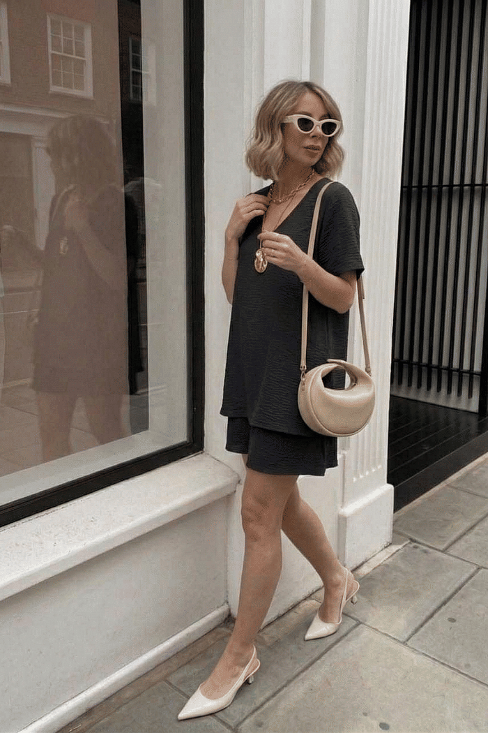 VESTIDO DUPLO MANGA CURTA - PRETO