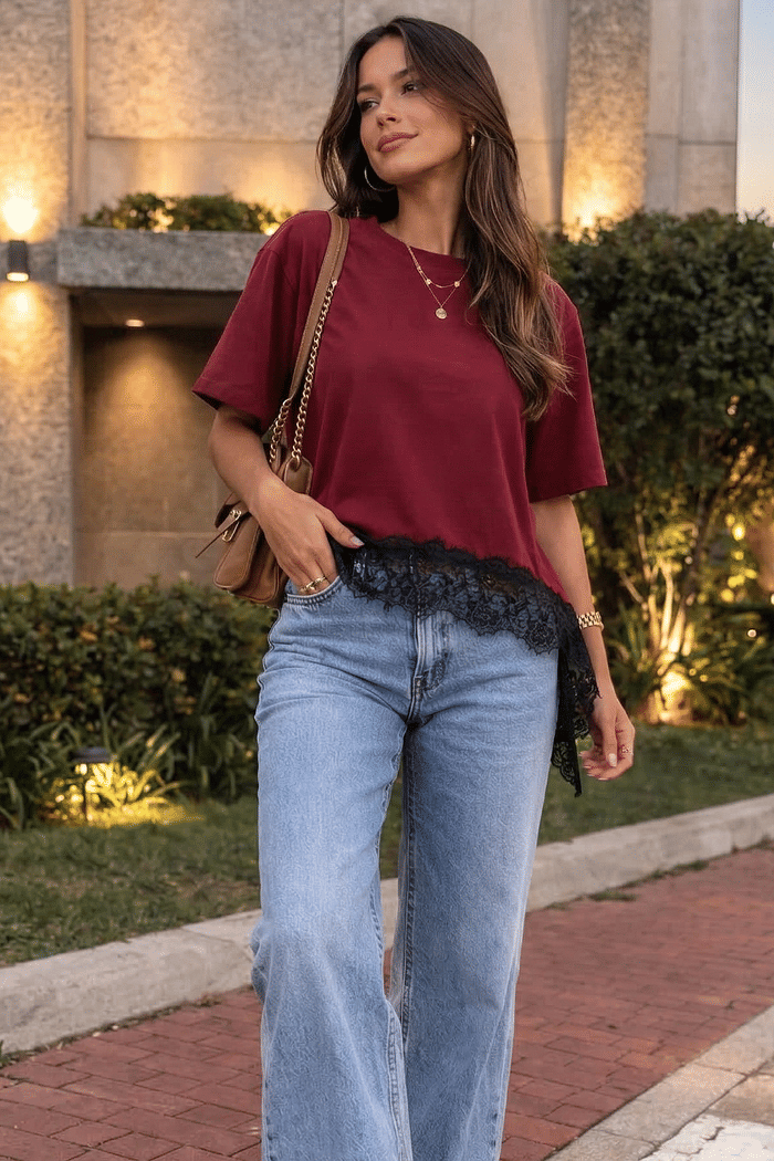 T-SHIRT OVERSIZED RENDA - MARSALA