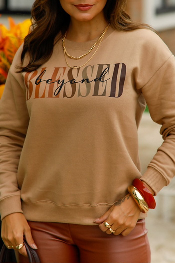 BLUSÃO MOLETOM BLESSED - AMENDOA