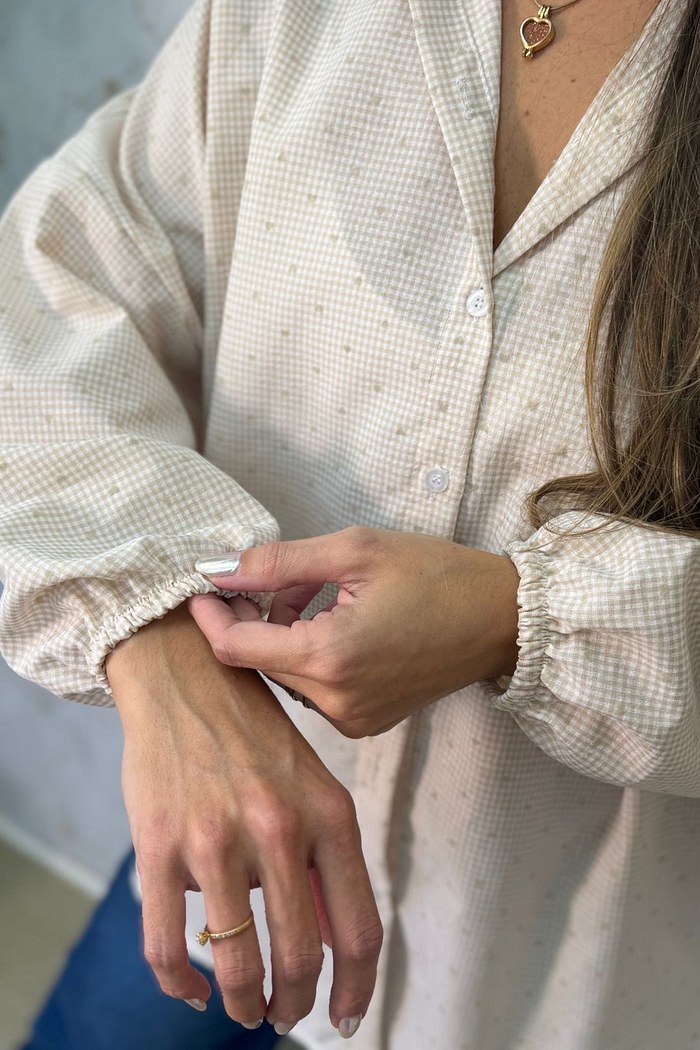 CAMISA OVERSIZED VICHY HEART - BEGE