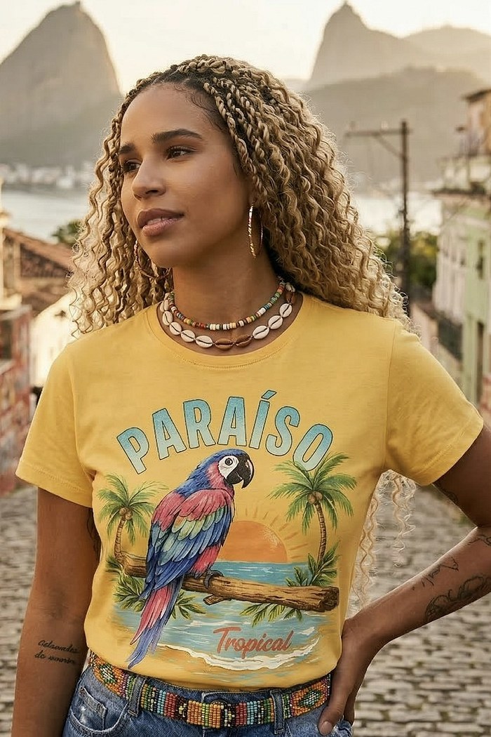 T-SHIRT OVERSIZED ESTONADA PARAISO -  AMARELA