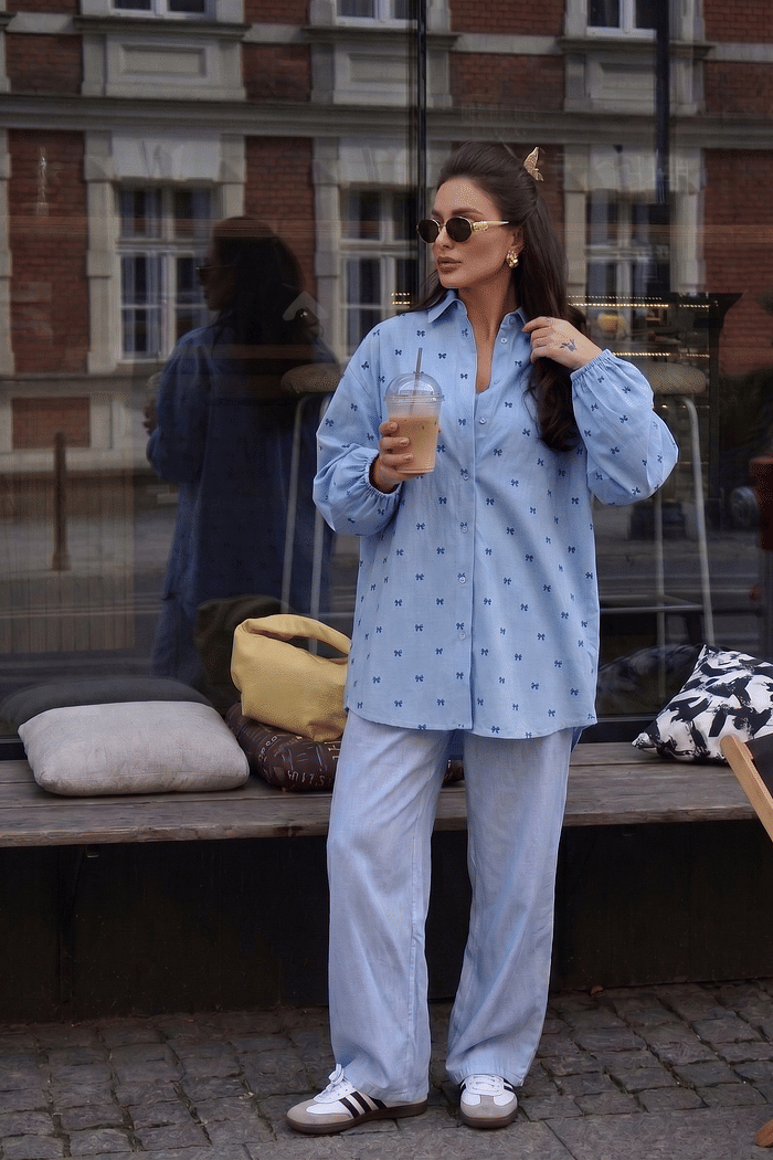 CAMISA OVERSIZED LAÇO - AZUL CLARO